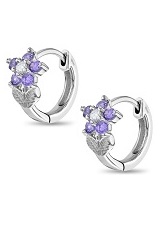 delicate silver pink cubic zirconia flower hoop birthstone baby earrings